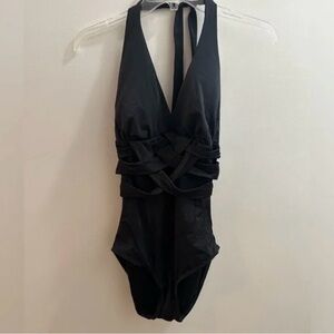 SPANX Black One-Piece Swimsuit with Red Logo Tag